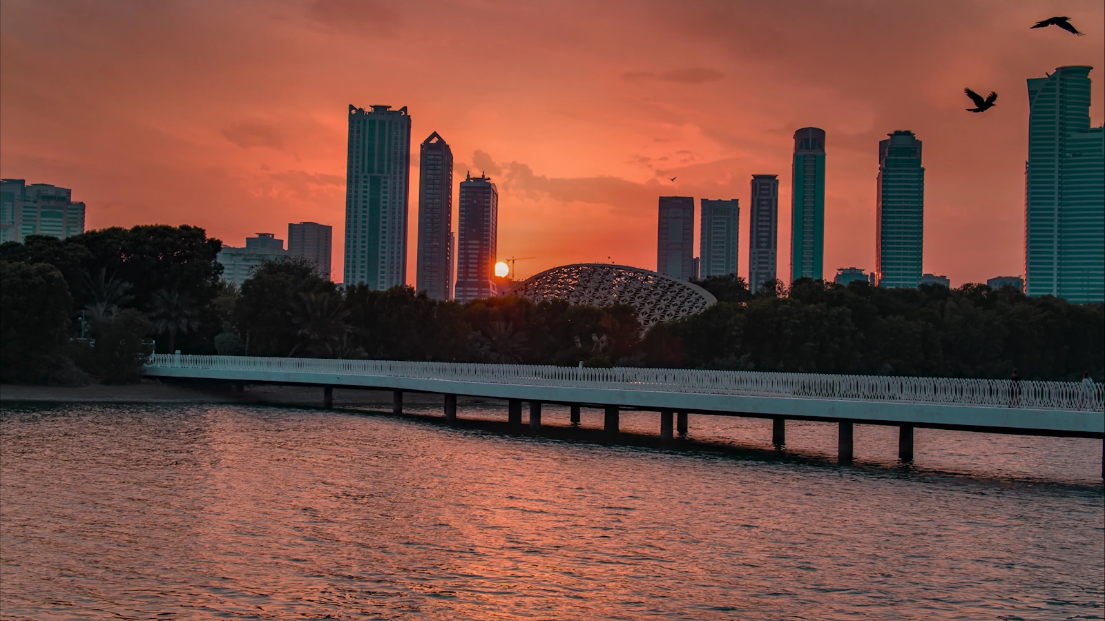Sharjah city skyline at sunset, UAE