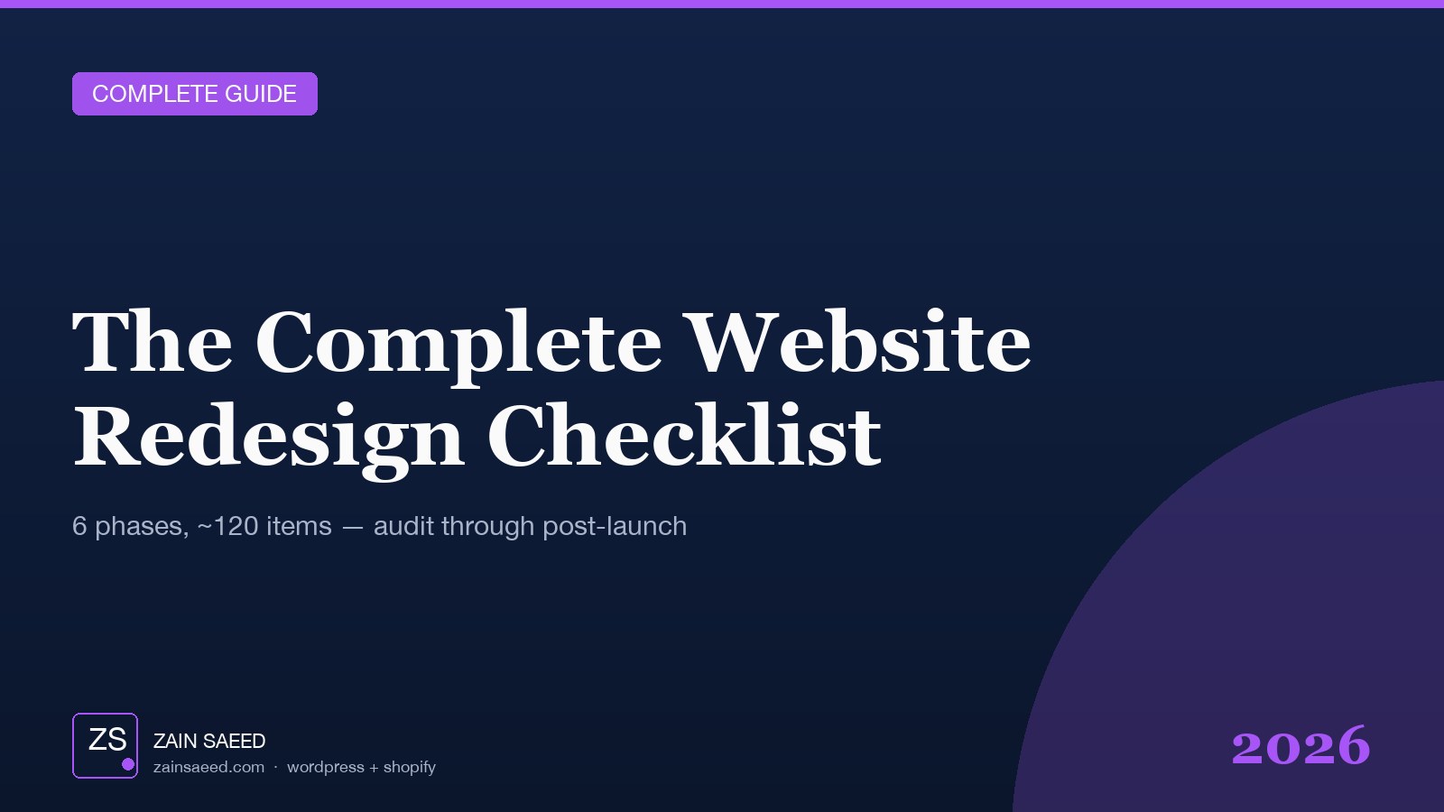 Editorial cover image for the Complete Website Redesign Checklist for 2026